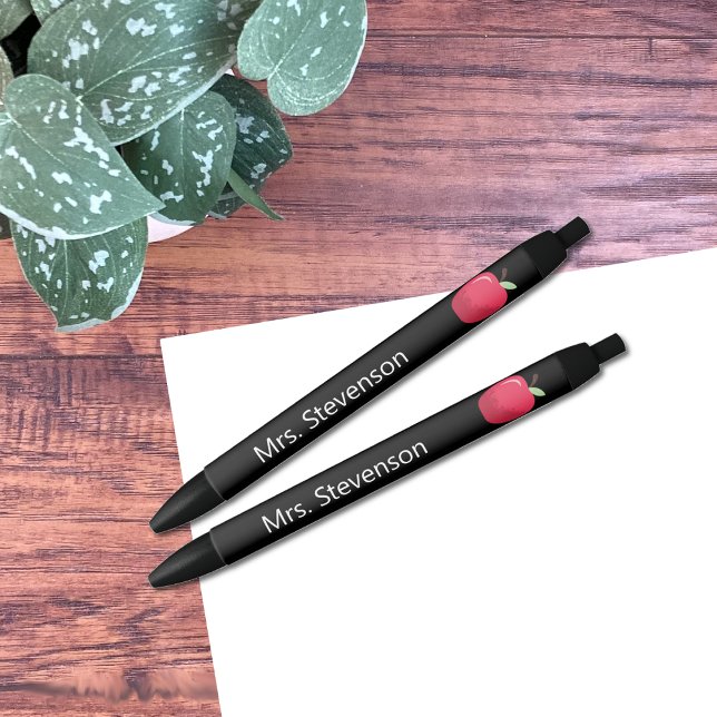 Bolígrafo De Tinta Negra Lápiz de profesora de tinta negra de Apple roja (Red apple black ink personalized teacher pens . )