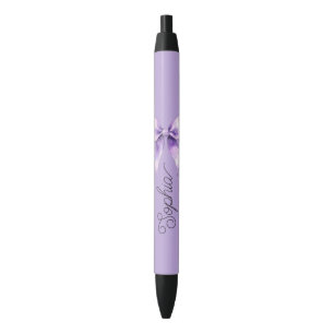 Bolígrafo De Tinta Negra Lazo Morado Bonito Nombre Personalizado