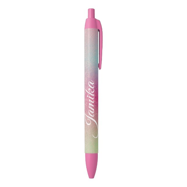 Bolígrafo De Tinta Negra Lento Brillo Rosa Arcoíris Monogramado (Parte inferior (Vertical))