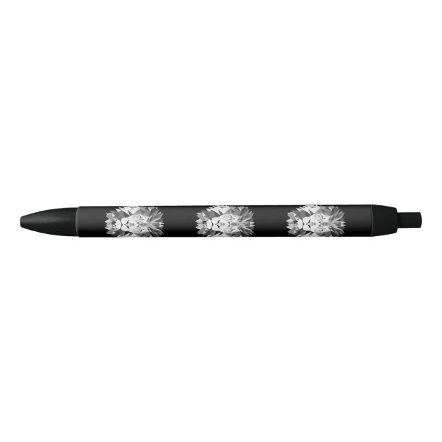 Bolígrafo De Tinta Negra León geométrico plateado (Anverso)