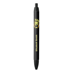 Bolígrafo De Tinta Negra León ruidoso con corona