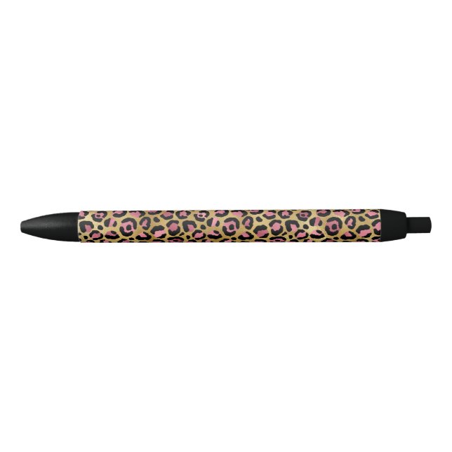 Bolígrafo De Tinta Negra Leopardo rosa y dorado (Anverso)