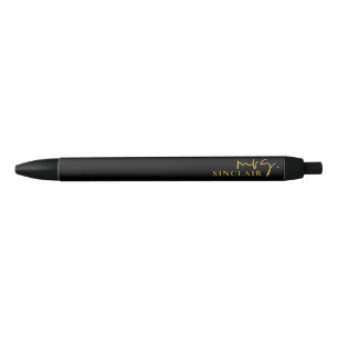 Bolígrafo De Tinta Negra Letra Profesional Negra y Dorada Clásica Sra.