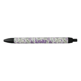 Bolígrafo De Tinta Negra Lila y salvia elegantes personalizado floral 