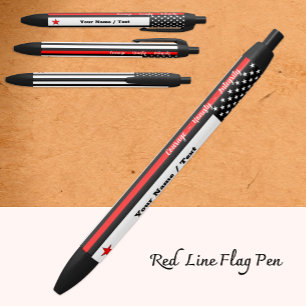 Bolígrafo De Tinta Negra Línea Roja Fina, Bandera Americana, Bombero Person