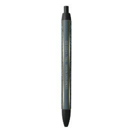 Bolígrafo De Tinta Negra Líneas doradas de cuero azul