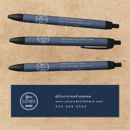 Bolígrafo De Tinta Negra Logo azul de la Marina Minimalista para promoción