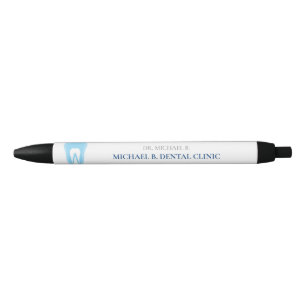 Bolígrafo De Tinta Negra logotipo de dentista simple blanco azul
