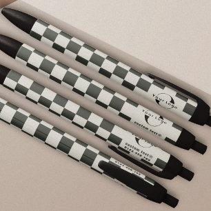 Bolígrafo De Tinta Negra Logotipo de negocio blanco y verde Swag de marca d