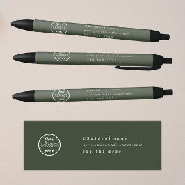 Bolígrafo De Tinta Negra Logotipo minimalista verde bosque para marca profe