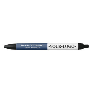 Bolígrafo De Tinta Negra Logotipo personalizado azul