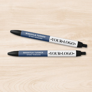 Bolígrafo De Tinta Negra Logotipo personalizado azul