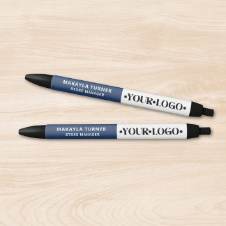 Bolígrafo De Tinta Negra Logotipo personalizado azul