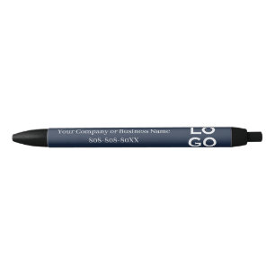 Bolígrafo De Tinta Negra Logotipo personalizado de empresa o negocio en azu