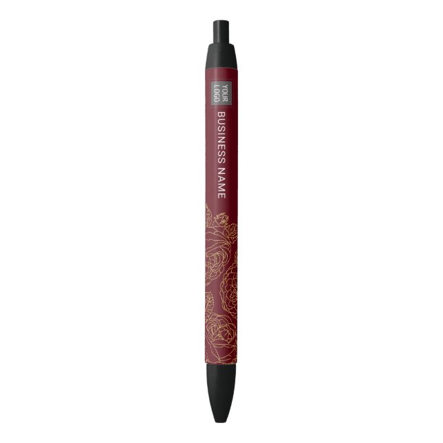 Bolígrafo De Tinta Negra Logotipo personalizado Patrón floral de oro modern (Frente vertical)