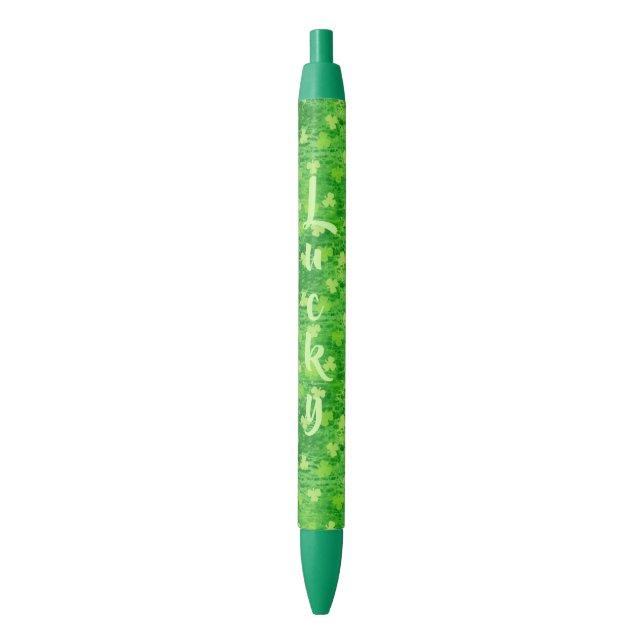 Bolígrafo De Tinta Negra Lucky Personalizado Shamrock Pen (Frente vertical)