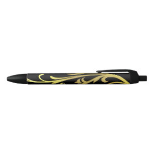 Bolígrafo De Tinta Negra Lujo abstracto flor de oro falso