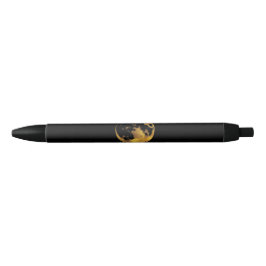 Bolígrafo De Tinta Negra Luna texturizada dorada sobre negro oscuro