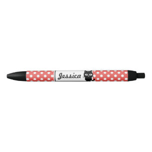 Bolígrafo De Tinta Negra Lunar rojo y gato negro personalizados
