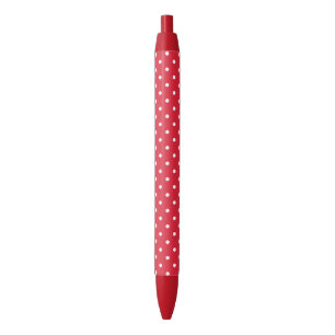 Bolígrafo De Tinta Negra Lunares Retro en Rojo y Blanco