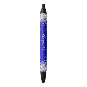 Bolígrafo De Tinta Negra Luz de Plata Brillante Satén Azul