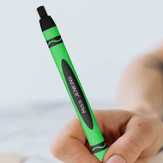 Bolígrafo De Tinta Negra Maestra de Crayon Verde (Green Crayon Teacher Black Ink Pen)