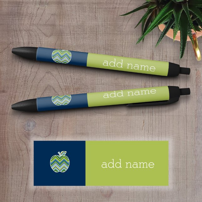 Bolígrafo De Tinta Negra Maestro personalizado Apple con patrón Chevron a l (Personalized writing pen - Great Teacher Gift)