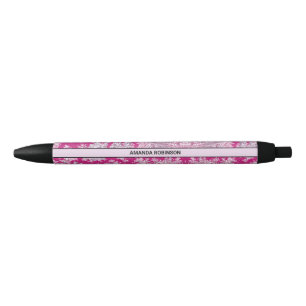 Bolígrafo De Tinta Negra Magenta rosa rosa floral vintage toile de jouy mon