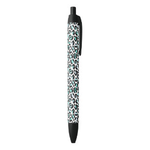 Bolígrafo De Tinta Negra Manchas Azules Turquesa Rosa Piel de Leopardo Fals