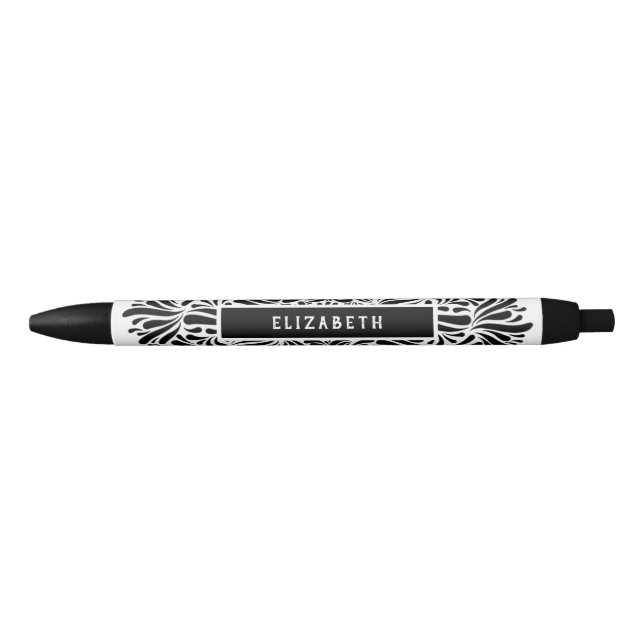 Bolígrafo De Tinta Negra Mandala en blanco y negro Nombre personalizado mod (Anverso)