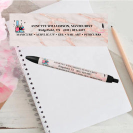 Bolígrafo De Tinta Negra Manicurista Técnico de Uñas Rosa de Rubor Mármol