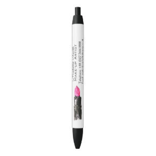 Bolígrafo De Tinta Negra maquillaje de lápiz labial rosa y acuarela negra d