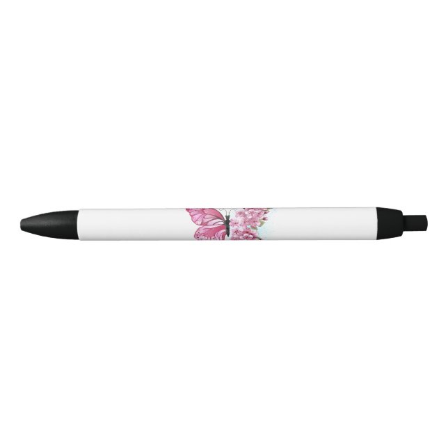 Bolígrafo De Tinta Negra Mariposa de flores con Sakura rosa (Anverso)