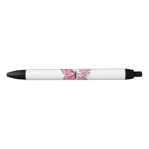 Bolígrafo De Tinta Negra Mariposa de flores con Sakura rosa