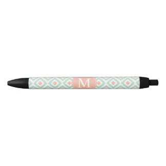 Bolígrafo De Tinta Negra Menta con monograma y modelo coralino de Ikat de