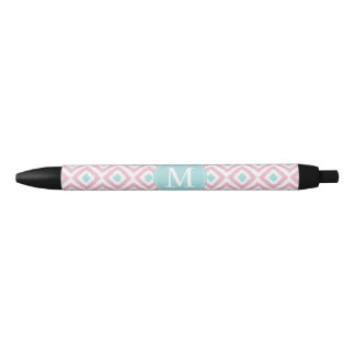 Bolígrafo De Tinta Negra Menta con monograma y modelo rosado de Ikat de los