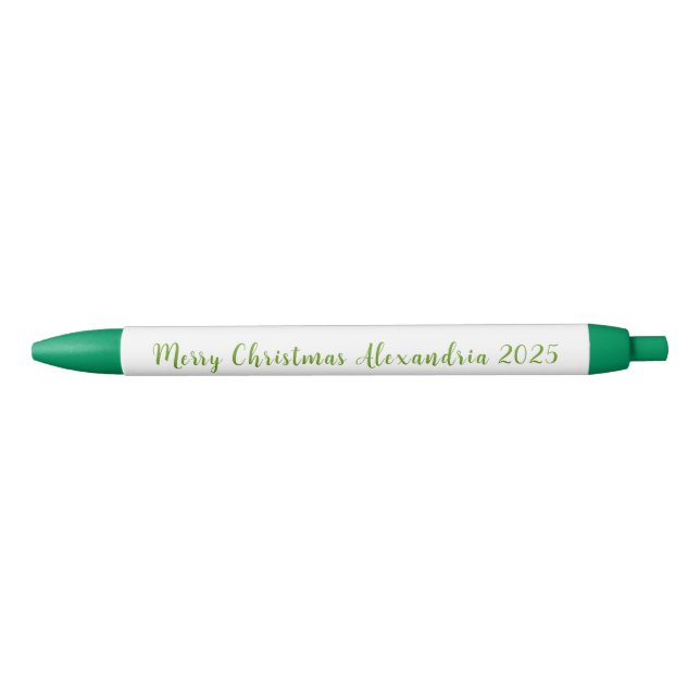 Bolígrafo De Tinta Negra Merry Christmas Name 2025 in Green (Anverso)