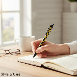 Bolígrafo De Tinta Negra Metallic Gold Black Square Box Pattern Style