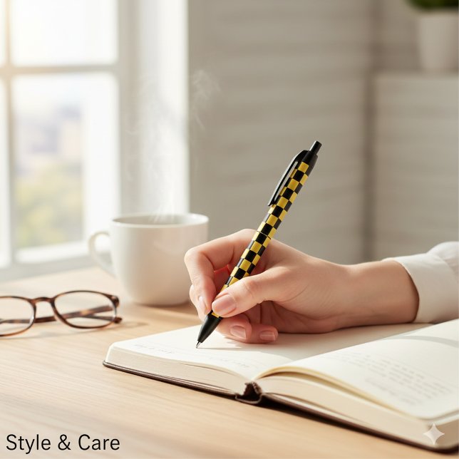 Bolígrafo De Tinta Negra Metallic Gold Black Square Box Pattern Style (Metallic Gold Black Square Box Pattern Style Pen)