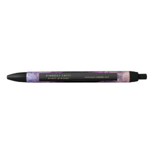 Bolígrafo De Tinta Negra Mineral de amatista de color púrpura dorado