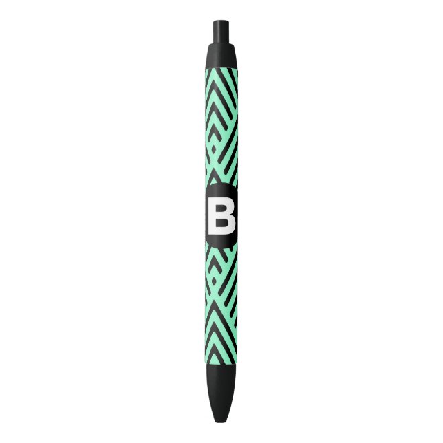 Bolígrafo De Tinta Negra Mint Green Trendy Chevron Pattern Monogram (Frente vertical)