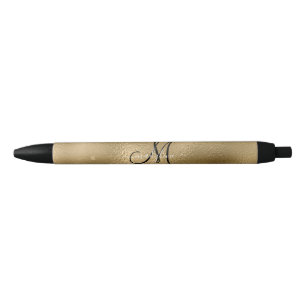 Bolígrafo De Tinta Negra Moda Black Gold Purpurinas Monograma Nombre