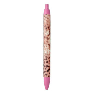 Bolígrafo De Tinta Negra Moda Bonito Girly Rosa Gold Leopard