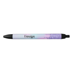 Bolígrafo De Tinta Negra Moda Perforaciones de Purpurinas de holografía púr