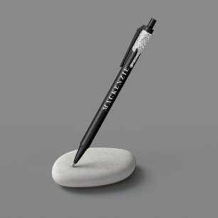 Bolígrafo De Tinta Negra Moda Purpurina de Plata Negra Dripping Luxury