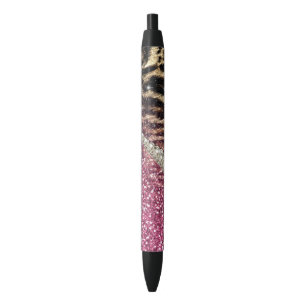 Bolígrafo De Tinta Negra Moda Purpurina rosa de impresión de Leopardo Girly