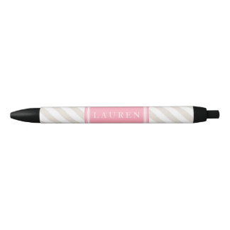 Bolígrafo De Tinta Negra Modelo beige y rosado de las rayas