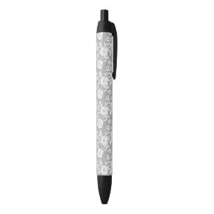 Bolígrafo De Tinta Negra Modelo blanco del cordón en fondo gris
