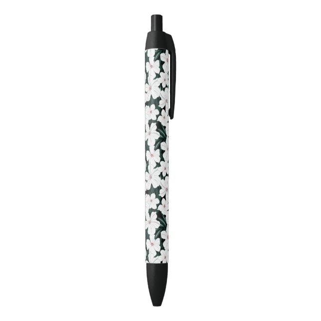 Bolígrafo De Tinta Negra Modelo de flores tropical blanco (Parte inferior (Vertical))