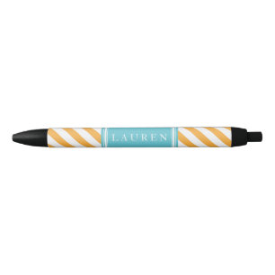 Bolígrafo De Tinta Negra Modelo de las rayas del naranja y de la aguamarina